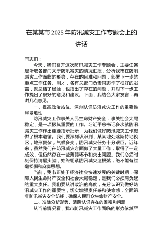 在某某市2025年防汛减灾工作专题会上的讲话