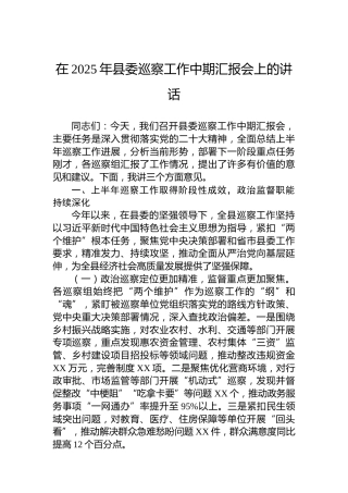 在2025年县委巡察工作中期汇报会上的讲话
