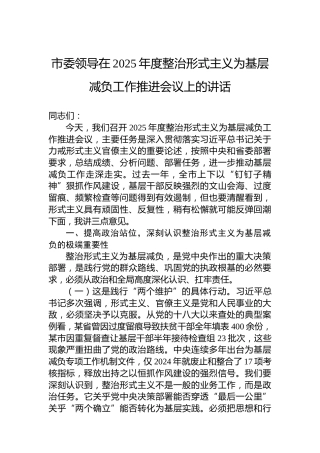 市委领导在2025年度整治形式主义为基层减负工作推进会议上的讲话