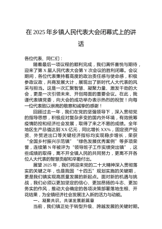 在2025年乡镇人民代表大会闭幕式上的讲话