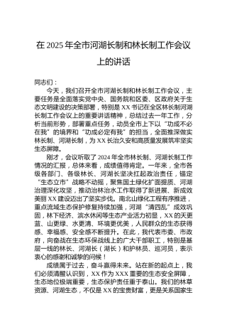 在2025年全市河湖长制和林长制工作会议上的讲话