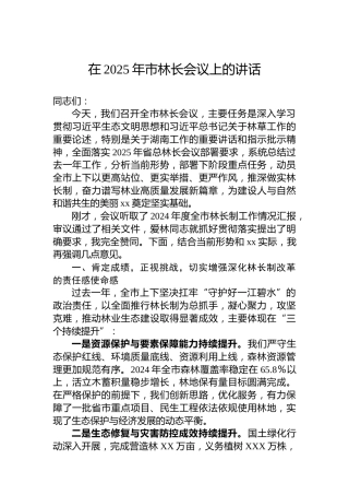 在2025年市林长会议上的讲话