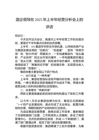 国企领导在2025年上半年经营分析会上的讲话