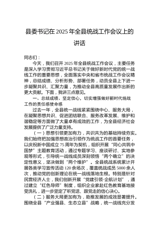 县委书记在2025年全县统战工作会议上的讲话
