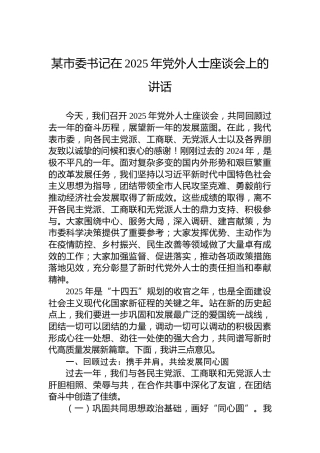 某市委书记在2025年党外人士座谈会上的讲话