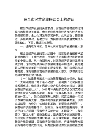 2025年在全市民营企业座谈会上的讲话