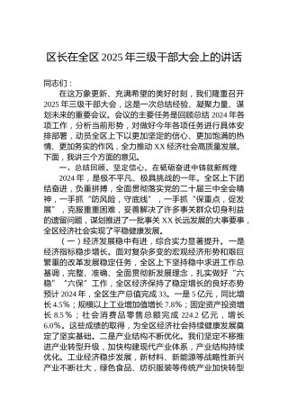 区长在全区2025年三级干部大会上的讲话