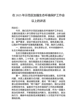 在2025年示范区加强生态环境保护工作会议上的讲话