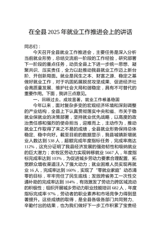 在全县2025年就业工作推进会上的讲话