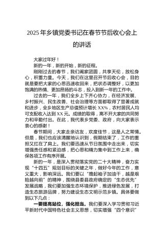 2025年乡镇党委书记在春节节后收心会上的讲话