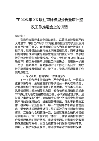 在2025年XX联社审计模型分析暨审计整改工作推进会上的讲话