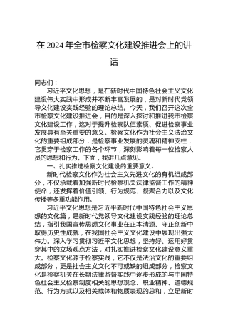 在2024年全市检察文化建设推进会上的讲话