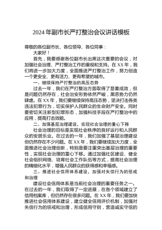 2024年副市长严打整治会议讲话模板