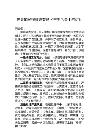 2024年在参加巡视整改专题民主生活会上的讲话