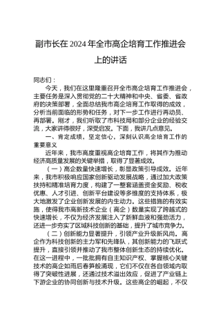 副市长在2024年全市高企培育工作推进会上的讲话