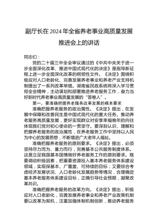 副厅长在2024年全省养老事业高质量发展推进会上的讲话