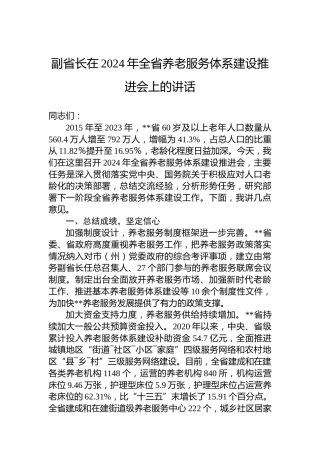 副省长在2024年全省养老服务体系建设推进会上的讲话