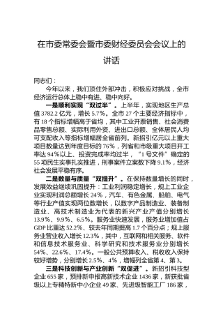 在市委常委会暨市委财经委员会会议上的讲话