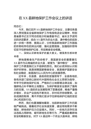 在XX县耕地保护工作会议上的讲话