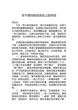 在干部任前谈话会上的讲话