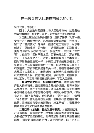 在当选X市人民政府市长后的讲话