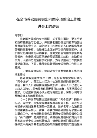 在全市养老服务突出问题专项整治工作推进会上的讲话