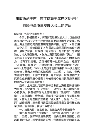 市政协副主席、市工商联主席在区促进民营经济高质量发展大会上的讲话