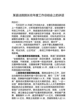 某县法院院长在年度工作总结会上的讲话