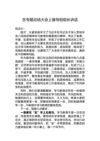在专题总结大会上督导组组长讲话
