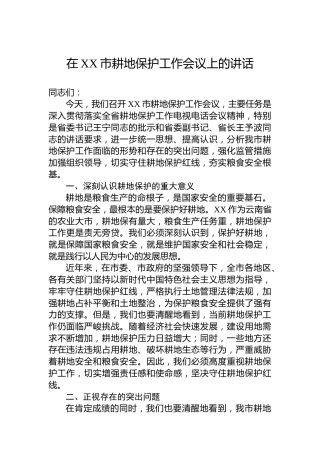 在XX市耕地保护工作会议上的讲话