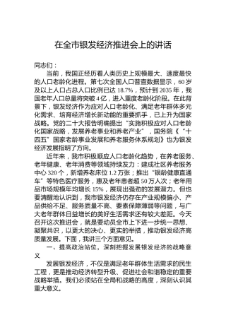 在全市银发经济推进会上的讲话