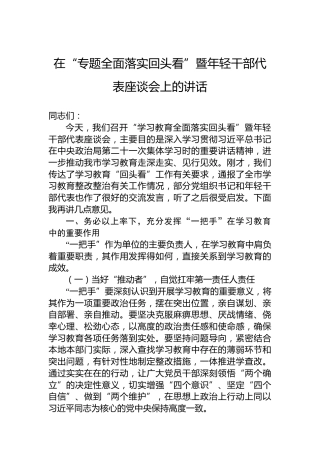 在“专题全面落实回头看”暨年轻干部代表座谈会上的讲话