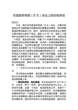 在县政府党组（扩大）会议上的总结讲话