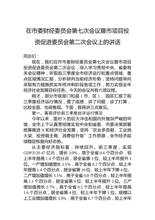 在市委财经委员会第七次会议暨市项目投资促进委员会第二次会议上的讲话