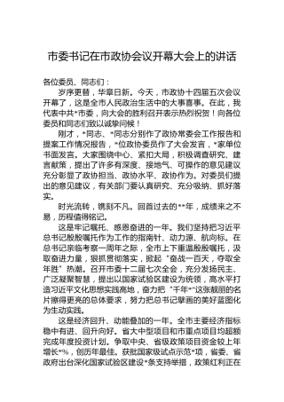 市委书记在市政协会议开幕大会上的讲话