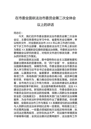 在市委全面依法治市委员会第二次全体会议上的讲话