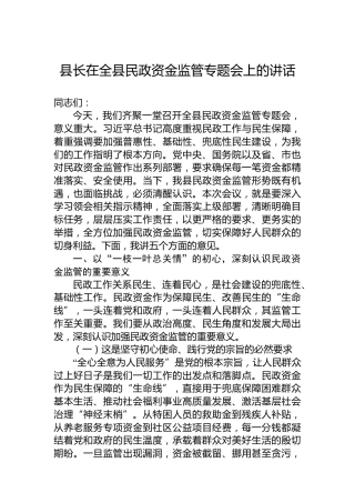 县长在全县民政资金监管专题会上的讲话