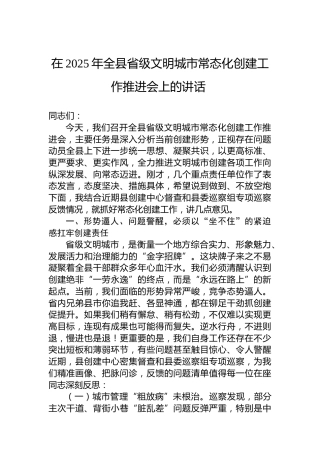 在2025年全县省级文明城市常态化创建工作推进会上的讲话