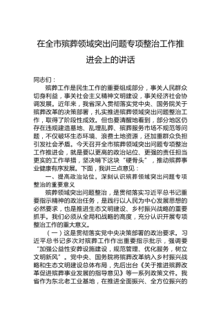 在全市殡葬领域突出问题专项整治工作推进会上的讲话