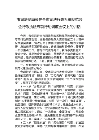 市司法局局长在全市司法行政系统规范涉企行政执法专项行动调度会议上的讲话