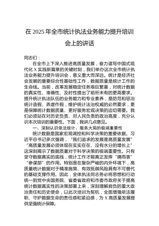 在2025年全市统计执法业务能力提升培训会上的讲话