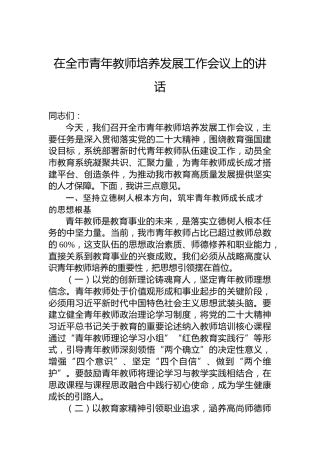 在全市青年教师培养发展工作会议上的讲话