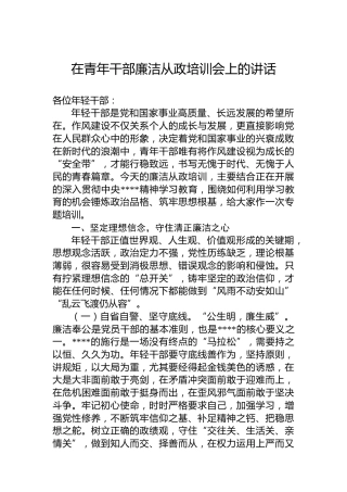 在青年干部廉洁从政培训会上的讲话