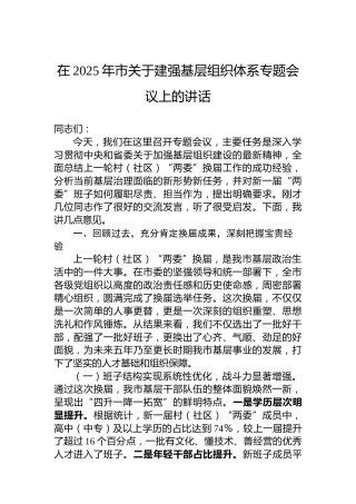 在2025年市关于建强基层组织体系专题会议上的讲话