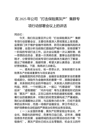 在2025年公司“打击保险黑灰产”集群专项行动部署会议上的讲话