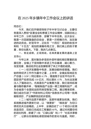 在2025年乡镇年中工作会议上的讲话