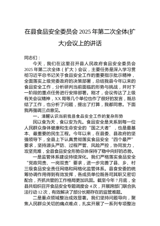 在县食品安全委员会2025年第二次全体(扩大)会议上的讲话
