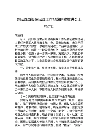 县民政局长在民政工作品牌创建推进会上的讲话