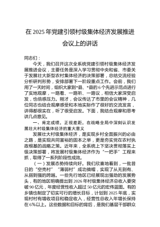 在2025年党建引领村级集体经济发展推进会议上的讲话