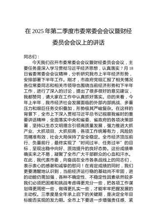 在2025年第二季度市委常委会会议暨财经委员会会议上的讲话